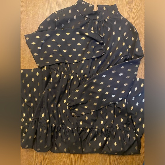 SHEIN Black & Gold Brush Dot Dress w/ Ruffled Bottom - Picture 5 of 5